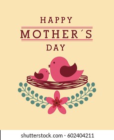 happy mother's day card with birds icon. colorful design. vector illustration