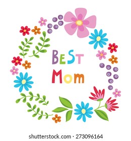 Happy mothers day card. Bright spring concept illustration with flowers. Vector banner.