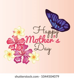 happy mothers day card with butterfly and floral decoration
