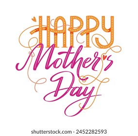 Happy Mothers day card with calligraphy and ornate lettering for holiday greetings