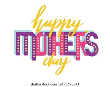 Happy Mothers day card with calligraphy and lettering. Handmade vector letters decorated with dots for holiday greetings