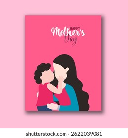 Happy Mother's Day Card with Cartoon Mother Love her Child Illustration.
