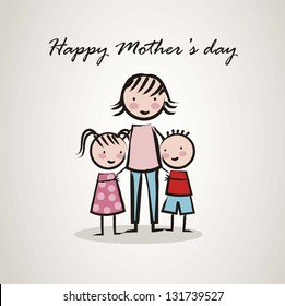 happy mothers day card with cartoons. vector illustration