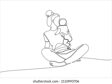 
Happy Mother's Day card. Continuous one line drawing. Woman holding her baby. Vector illustration