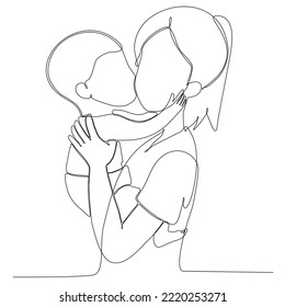 
Happy Mother's Day card. Continuous one line drawing. Woman holding her baby. Vector illustration