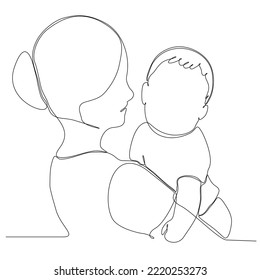 
Happy Mother's Day card. Continuous one line drawing. Woman holding her baby. Vector illustration