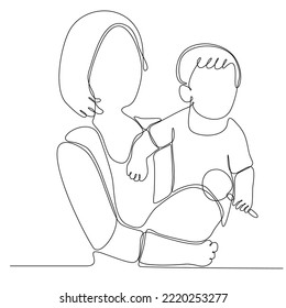 
Happy Mother's Day card. Continuous one line drawing. Woman holding her baby. Vector illustration