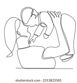 Happy Mother's day card. Continuous one line drawing. Woman holding her baby Vector illustration