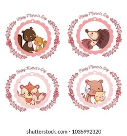 Happy mothers day card with cute animals cartoons