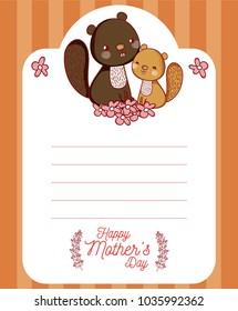 Happy mothers day card with cute animals cartoons