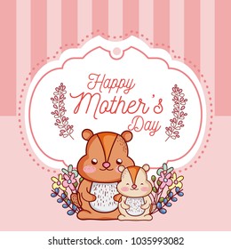 Happy mothers day card with cute animals cartoons