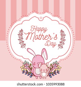 Happy mothers day card with cute rabbits cartoons
