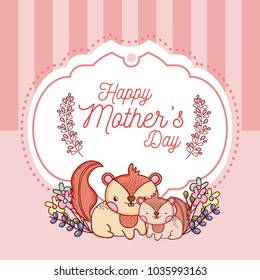 Happy mothers day card with cute animals cartoons