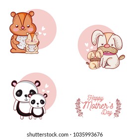 Happy mothers day card with cute animals cartoons