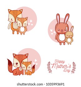 Happy mothers day card with cute animals cartoons