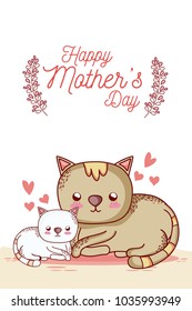 Happy mothers day card with cute animals cartoons