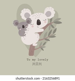 Feliz Día de la Madre con una linda coala. Ilustración del vector