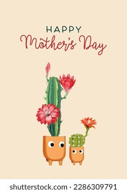 Tarjeta feliz Día de la Madre con lindo vector cactuses.