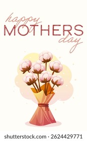 happy mothers day card with delicate bouquet of realistic cotton with gradient background
