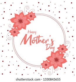 Happy mother's day card design. Lettering, ribbon, frame, dotted background. Vector illustration. Design for menu, flyer, card, invitation.