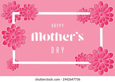 Happy Mother's Day card design with flower and typographic elements on pink background