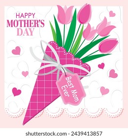 Happy mother's day card design with a bouquet of tulips