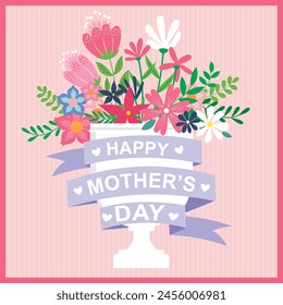 Happy mother's day card design with flowers in the cup