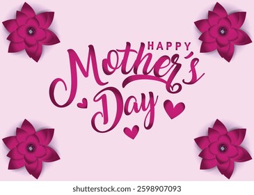 Happy Mother's Day Card Design Floral Typography Greeting Card Elegant Paper Cut Flower Decoration