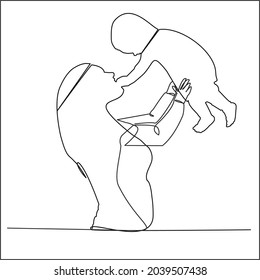 
Happy mother's day card. Draw one continuous line. Woman holding her baby. Vector illustration