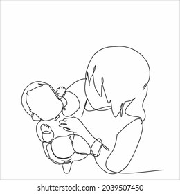
Happy mother's day card. Draw one continuous line. Woman holding her baby. Vector illustration