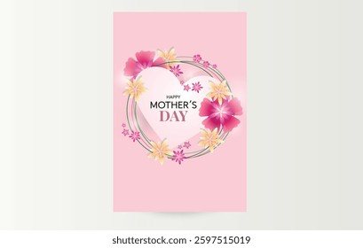 Happy Mother's Day Card . Elegant Floral Heart Greeting for Mom.