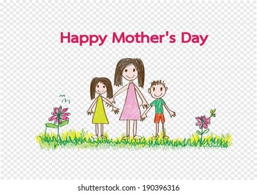 Happy mothers day card with family cartoons in illustration
