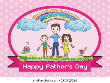 Happy mothers day card with family cartoons in illustration
