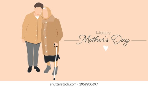 Happy Mother's Day card. Flat vector illustration.