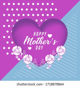 Happy mothers day card with floral, dot, and line background on paper cutting love