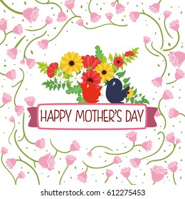 happy mothers day card flower birds - roses sparce