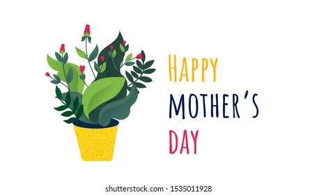 Happy Mother's Day card. Flowers in a pot. Vector illustration with flowers.