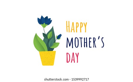 Happy Mother's Day card. Flowers in a pot. Vector illustration with flowers.