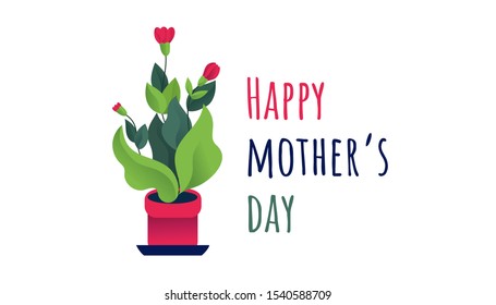 Happy Mother's Day card. Flowers in a pot. Vector illustration with flowers.