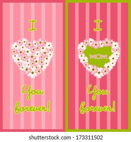 Happy Mothers Day card with flowers. Vector illustration. Good for Thanks You, Mother, Father, Valentine, Love, Teacher, Graphic.