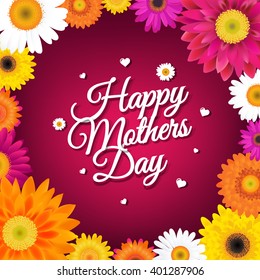 Happy Mothers Day Card With Gerbers With Gradient Mesh, Vector Illustration