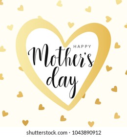 Happy Mother's day card, gold contour heart with little hearts. Vector illustration. Vector card, badge for Mother's day. Love Mom concept