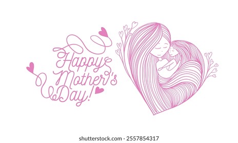 Happy Mother's Day card. hand drawn. Not AI, Vector illustration.