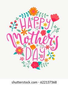 Happy Mother's day card with handdrawn lettering. Vector Illustration.