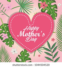 happy mothers day card with heart and floral decoration