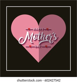 happy mother's day card with heart icon over black background. colorful design. vector illustration