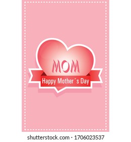 Happy mothers day card with hearth and ribbon - Vector illustration