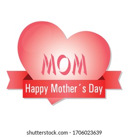 Happy mothers day card with hearth and ribbon - Vector illustration