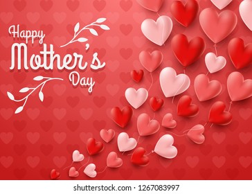 Happy Mother's Day card with hearts balloon background