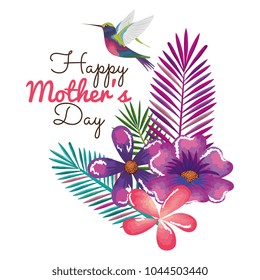 happy mothers day card with hummingbird and floral decoration